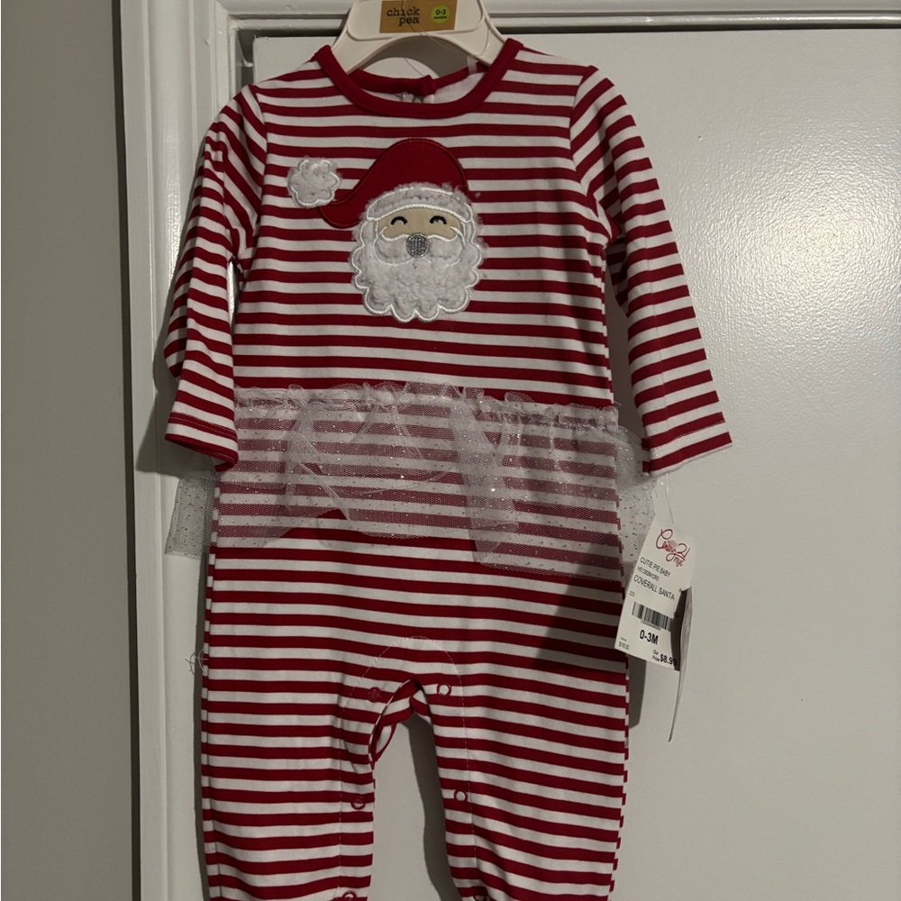 Festive Red and White Striped Santa Footie by Okie Dokie
